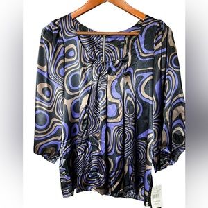 New. Zinc Black/Purple/Gold Women’s Long Sleeve Blouse Sz M